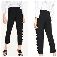 Zara Black Ruffle Sides Details Trousers Pants Size Large