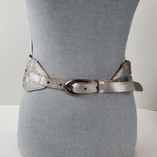 BED STU Size Small 29" Corliss Silver Metallic Woven Braided Corset Leather Belt - Picture 3 of 12
