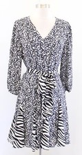 White House Black Market Floral Zebra Pleated Flounce Hem Tie Waist Dress Size 8