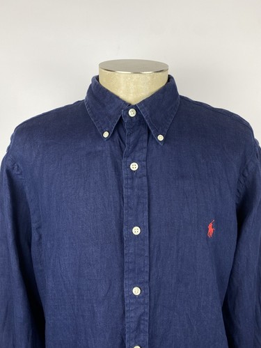 Camisa Polo Ralph Lauren Lino Azul Abotonada Manga Larga Oldmoney Para Hombre Talla XL - Imagen 2 de 11