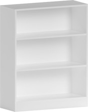 Vida Designs Cambridge 3 Tier Low Bookcase, White Wooden Shelving Display Storag