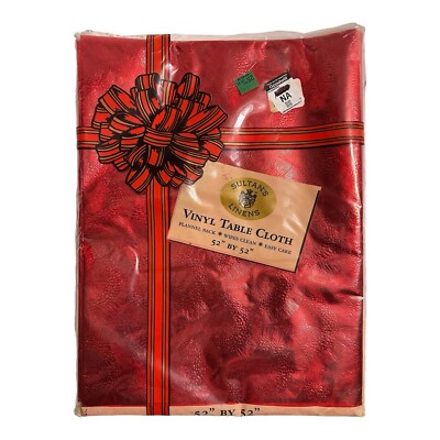 Christmas Red Vinyl Table Cloth with Flannel Back - Square 52'' by 52  easy care