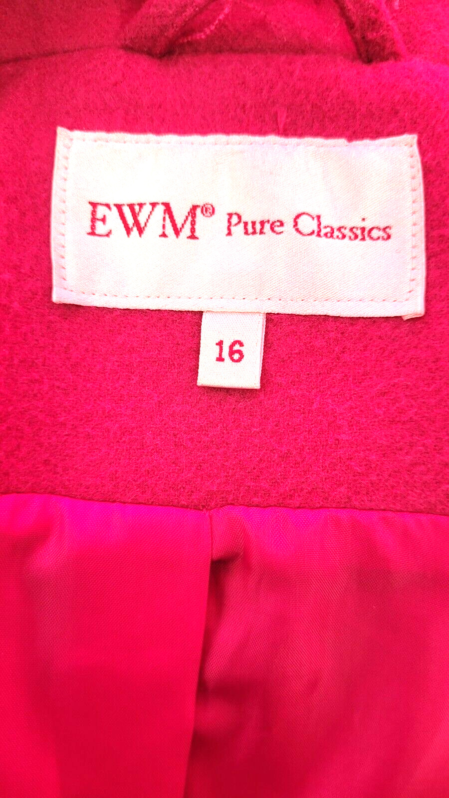 EWM Coat UK16 Raspberry Button Through Collared Mid Length Pre-Owned image 4