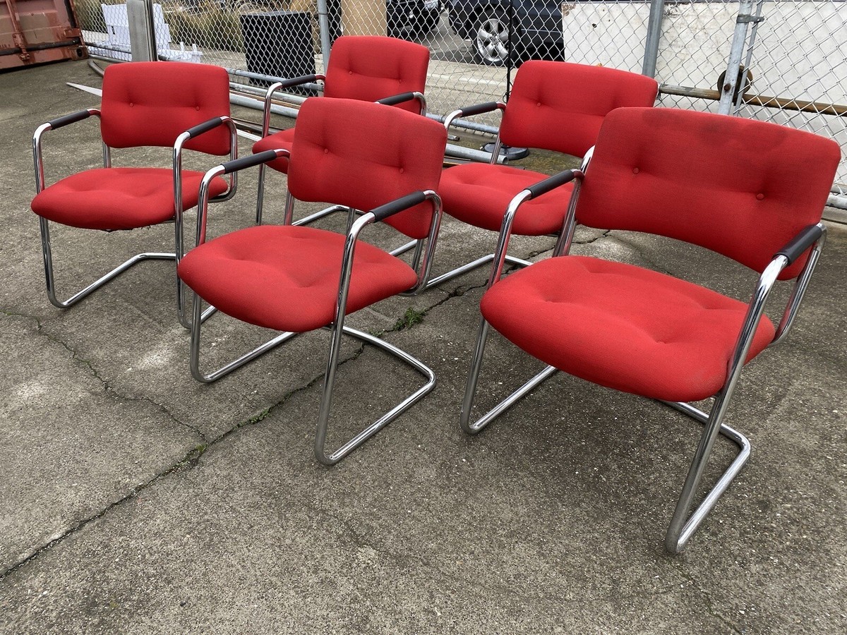 Vintage Mid Century Modern STEELCASE CANTILEVER Chrome Chairs Set - Main Image