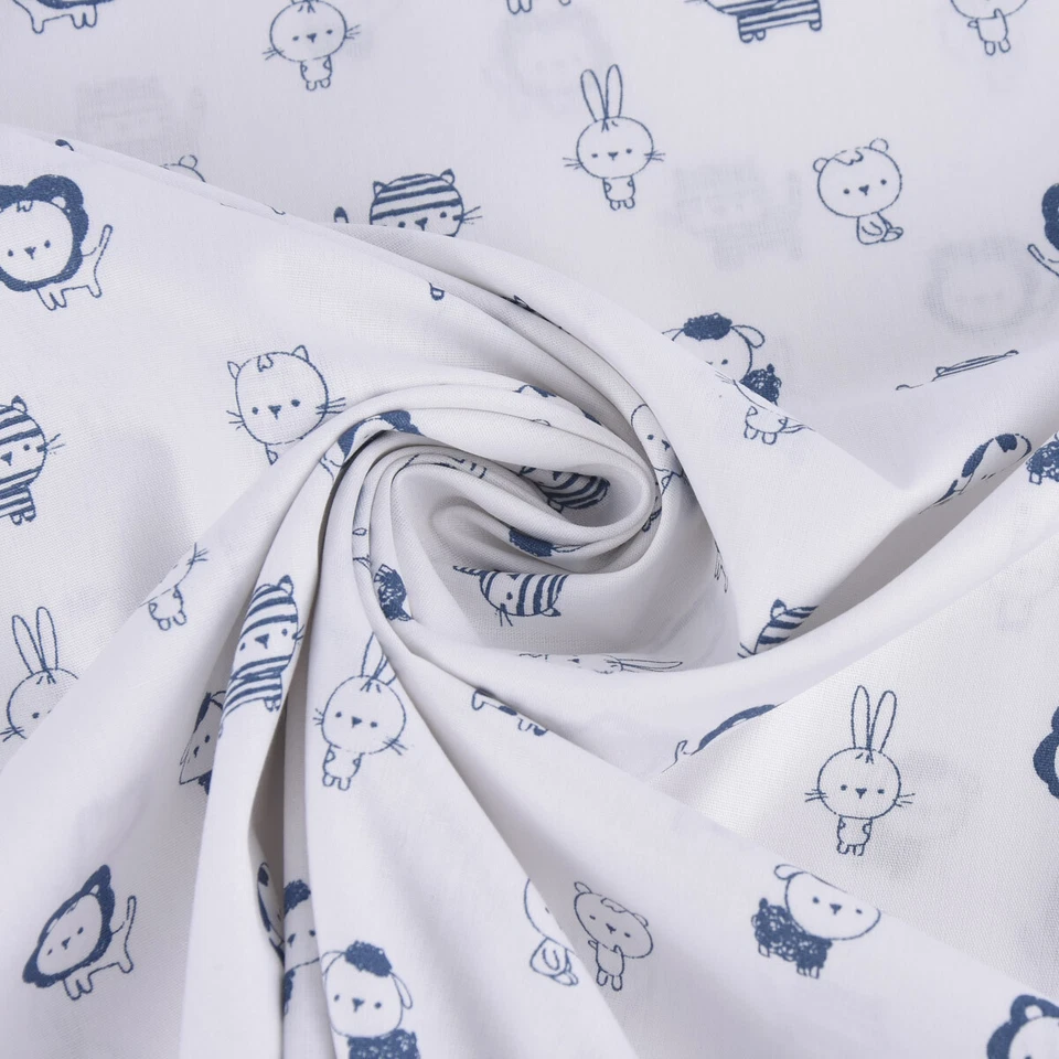 Baumwollstoff Popeline SWEET ANIMALS Löwe Tiger Hase weiß blau 1,50m Breite - Bild 4 von 4