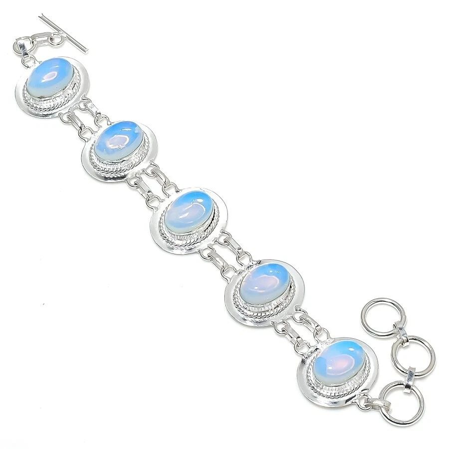 VALENTINO Bracciale Gioielli Argento Sterling 925 Opalite Fatto a Mano Pietra Preziosa Taglia 7 8