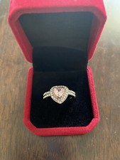 Shiny Pink Heart CZ sterling silver Women Crystal Ring