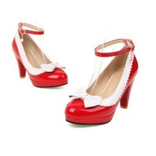 2024 Women OL Shoes Dress Platform Mary Jane Block Mid Heels Shiny Leather Pump