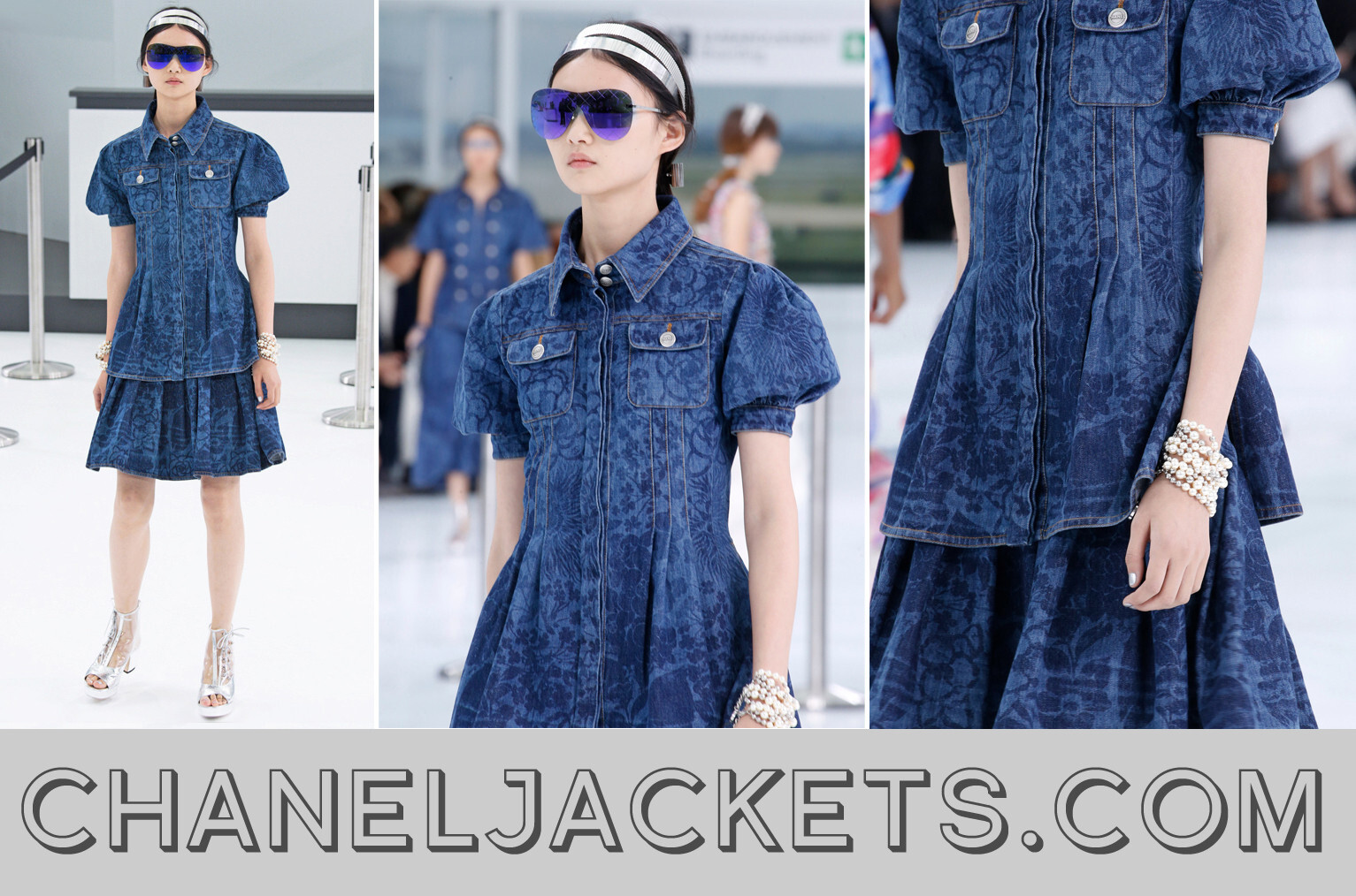 $5,495 CHANEL 16P Camellia Denim Puff-Sleeve JACKET * FR 40 / US 6 *  PRISTINE