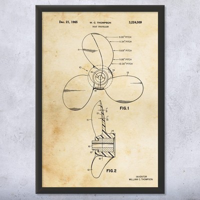 Boat Propeller Patent Wall Art Poster, Canvas or Framed Boating Gift Sailor Gift