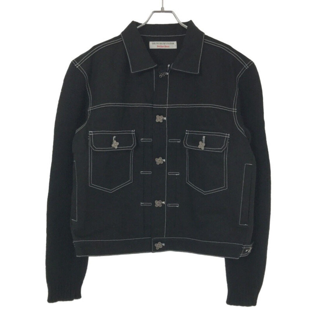 THE MUSEUM VISITOR Logo Embroidered Sleeve Knit Denim Jacket THE MUSEUM VISITOR Logo Embroidered Sleeve Knit Denim Jacket