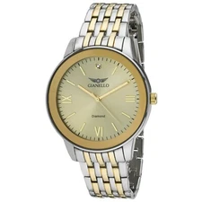 Gianello Men's Genuine Diamond Dial 43mm Round Case Stainless Steel Link Watch