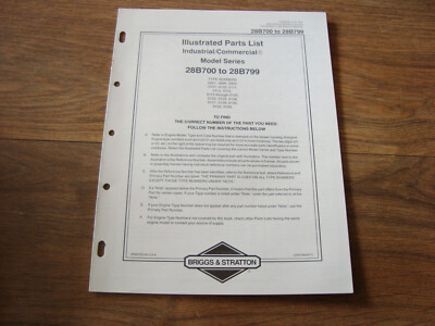 Briggs & Stratton Illustrated Parts List Power Built 28B700 To 28B799 PWI
