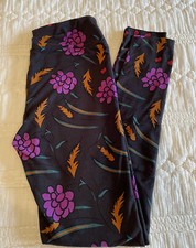 LULAROE OS one size leggings Purple Orange Floral Flower EUC