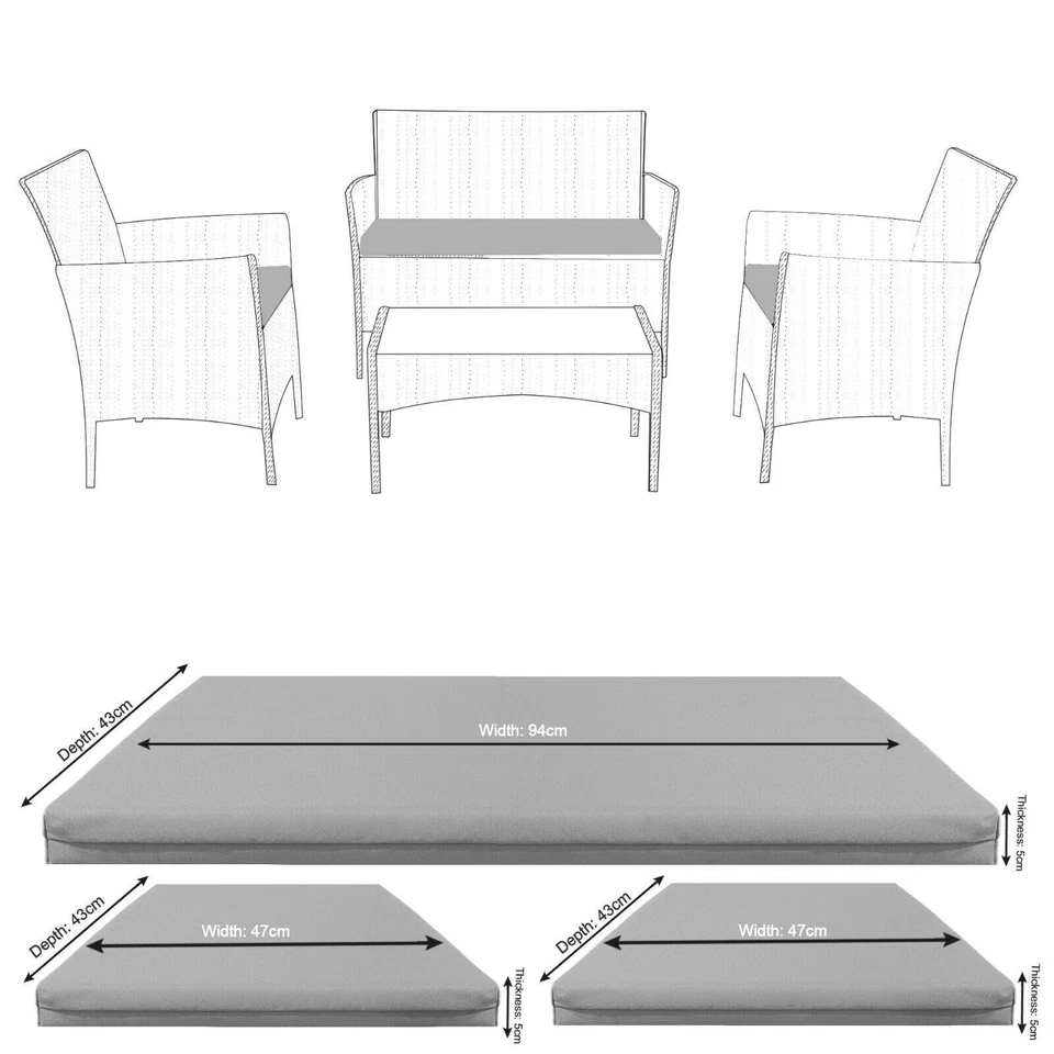 3pc Replacement Cushions Set to fit Rattan Garden Furniture Chairs Sofa Patio - Image 4 of 4