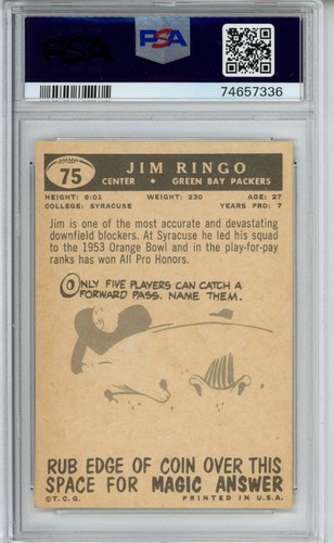 Jim Ringo 1959 Topps #75 PSA 8 casi nuevo como nuevo Green Bay Packers centrado más bonito - Imagen 2 de 2