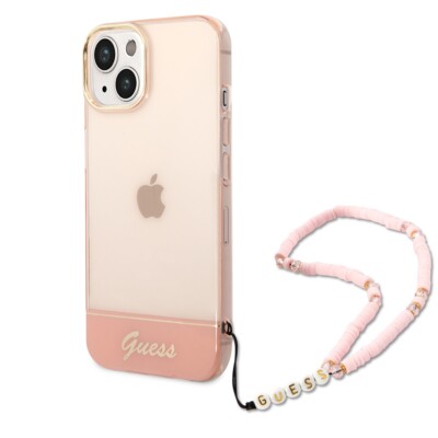 Original Apple iPhone 14 Plus Guess Translucent Pearl Strap Case Hülle Impact