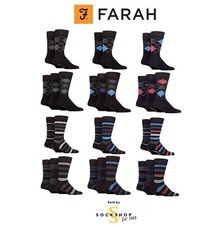 Farah Socken Herren Bambus Argyle gemustert & gestreift Designs in Größe 6-11 5 Paar