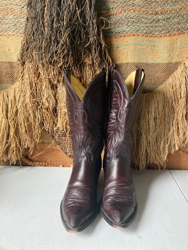 Texas Brand Men’s Size 8 D Cherry Black Leather Cowboy Western Boots USA #65932 - Picture 3 of 10
