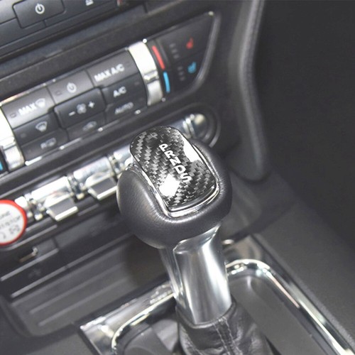 For Ford Mustang 2014-2018 Black Carbon Fiber Gear Shift Knob Panel Trim - Foto 8 di 10