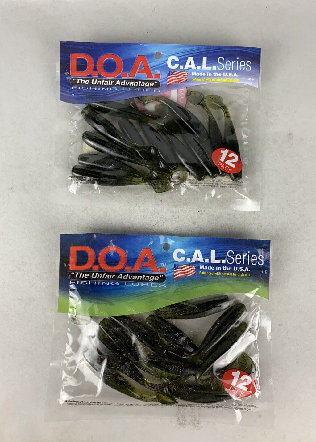 Lot Of 2 Bags DOA CAL Series 3" Shad Tail Green Soft Fishing Lures/Baits