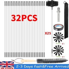 32x Flexible Chimney Sweep Set Flue Sweeping Brush & Rod Soot Cleaning Rods Kit