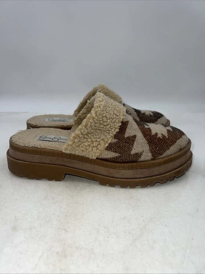 Mulas Jessica Simpson imitación piel de oveja para mujer 8 suelas marrón suroeste azteca Foto 4 de 4