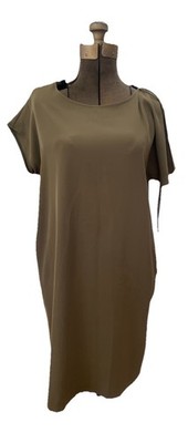 Ottod  Ame Dress Olive Green Jersey 4 Pocketed Shift Knee Length Ottod Ame