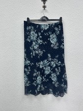 Bonmarché Rock Größe 18 Marine Blumen Pailletten Midi Elastische Taille Bindeband Abend Chic