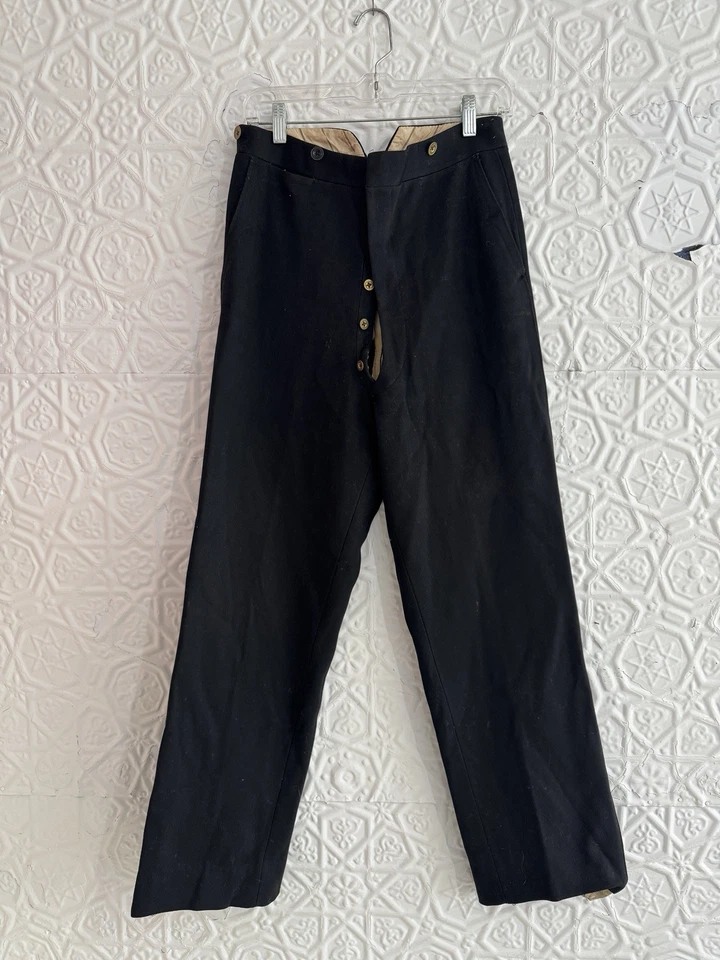 Старинные мужские шерстяные брюки черный назад пряжка кнопка мухи викторианской эпохи брюки - Изображение 3 из 4