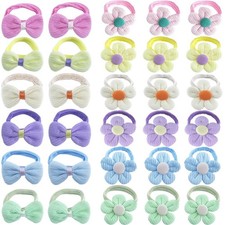 30Pcs Baby Hair Ties with Bows, Soft Stretch No Crease Small Elastics Flower ...