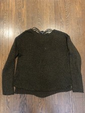 Eileen Fisher Metallic Gold Black Pullover Sweater Pattern on Back Womens L