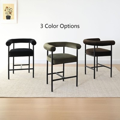 Counter Height Bar Stools Velvet Upholstered Kitchen Island Chairs Set of 1/2/3