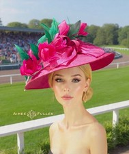 Kentucky Derby Hat Green Fuchsia Oaks Hat Hot Pink Rose Royal Ascot Oaks Fuchsia