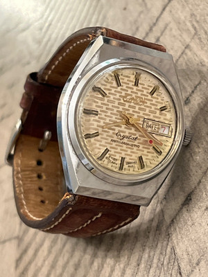 Antique Cathay Swiss men's windup crystal anti-magnetic watch 090525@