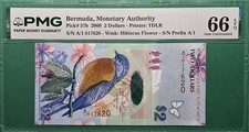 2009 BERMUDA 2 DOLLARS P# 57b S/N A/1 PMG 66 EPQ GEM UNC