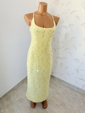 Yellow Sequin Midi Dress Backless Strappy Evening Party Cocktail Dress Medium