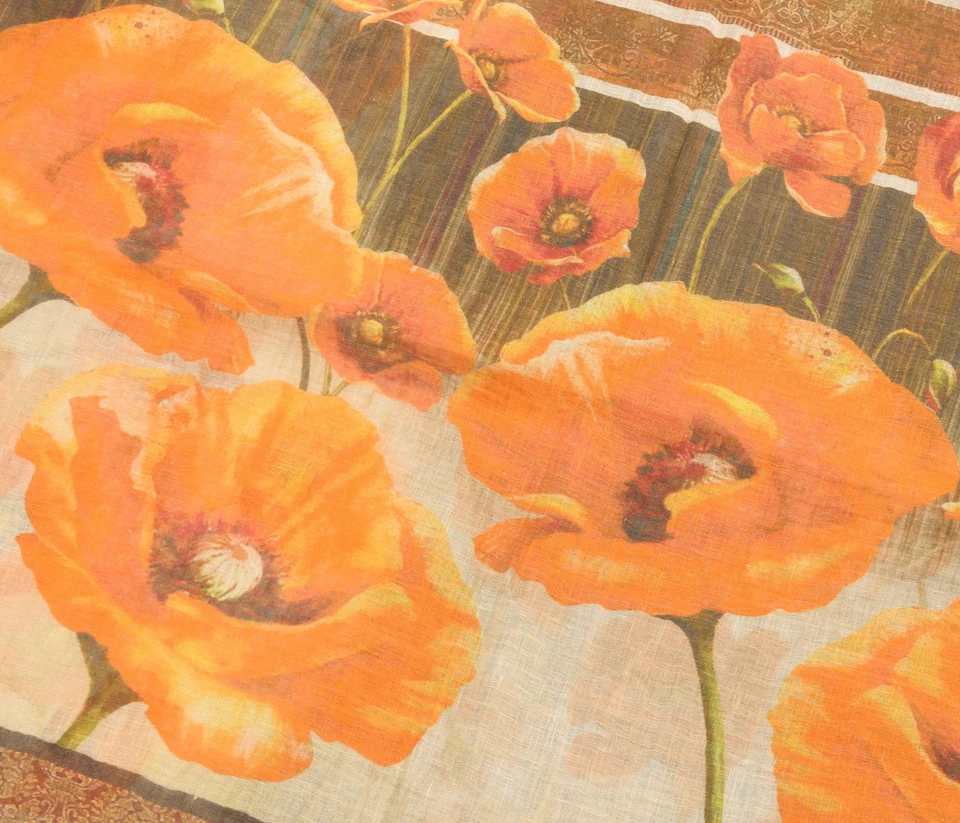 Sushila Vintage Multi-Color Floral Saree Blend Woolen Woven Winter Sari Fabric - Image 3 of 4