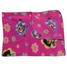 Nick Jr Dora the Explorer Pink Fleece Throw Blanket 2007 Viacom Flowers VTG Y2K