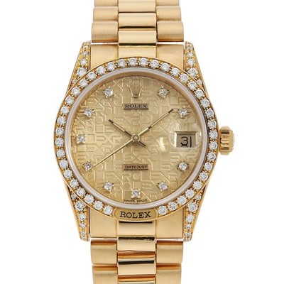 ROLEX Datejust lug diamond, bezel diamond, 10P diamond 68158G Champagne Carv...