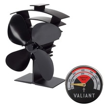 Valiant Premium IV Stove Fan and Magnetic Red Thermometer Pack, FIR627, Black