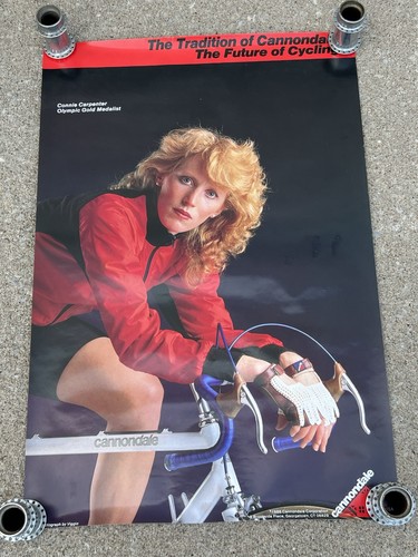 Original vintage CANNONDALE Road Bike Advertising Poster 1986 Connie Carpenter