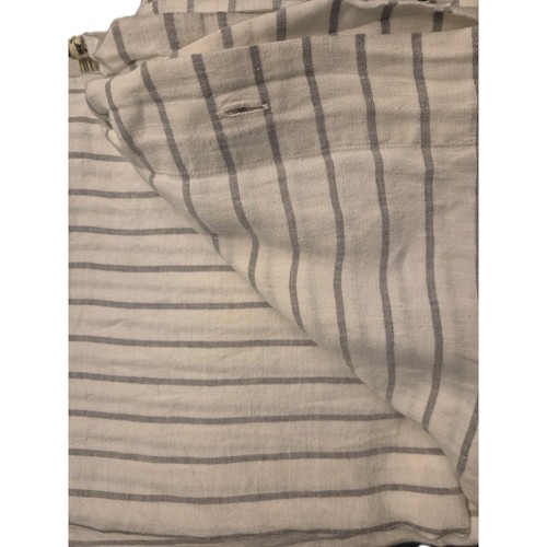  KING Relaxed Linen 1" Vertical Stripes Duvet Cover Gray & White Stripe