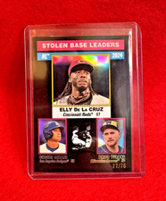 2025 Topps Heritage Stolen Base Leaders Black /76. De La Cruz, Ohtani, Turang