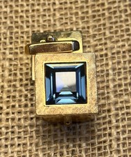 Large Vintage Pair of Gold Tone Cufflinks. Set with Sapphire Blue Crystal. VGC