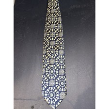VTG Andhurst 60s 70s Tie Wide Polyester Mid Century Navy Embossed 58  Retro