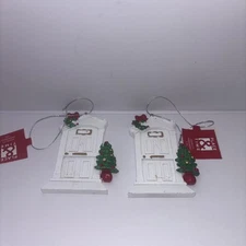 White Holiday Door Christmas Novelty Ornament Lot Of 2 NWT Place & Time Brand