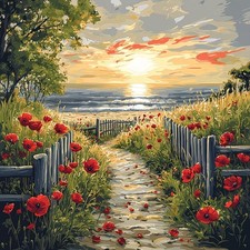 Flowers Diamond Art Painting Kits for Adults,Sunset Beach 5D Diamond Painting...