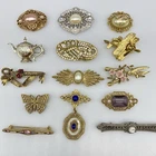 Lot of 14 Vintage 1928 BROOCH Pins Rhinestone Enamel Costume Jewelry