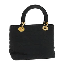 Christian Dior Canage Hand Bag Nylon Black Gold Auth yk15712